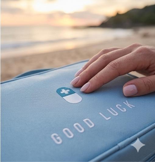Good Luck Travel Medicine Bag | Compact Pill Organizer Pouch with Medical Cross | Portable First Aid & Medication Case for Travel