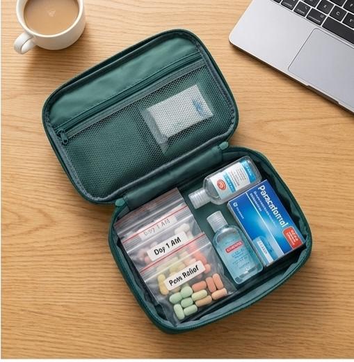 Good Luck Travel Medicine Bag | Compact Pill Organizer Pouch with Medical Cross | Portable First Aid & Medication Case for Travel