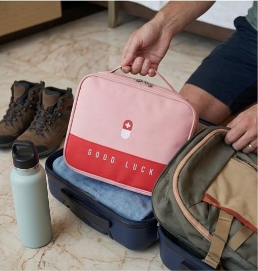 Good Luck Travel Medicine Bag | Compact Pill Organizer Pouch with Medical Cross | Portable First Aid & Medication Case for Travel